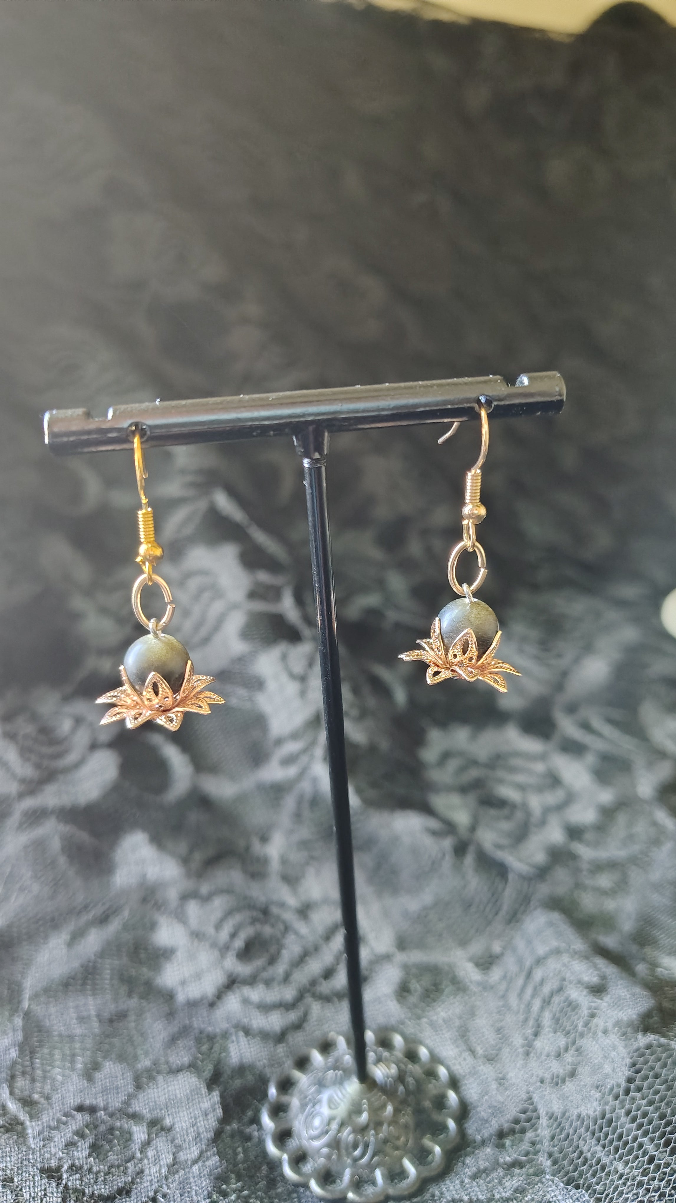 LOTUS FLOWER DROPS ( BLACK MOON STONE)