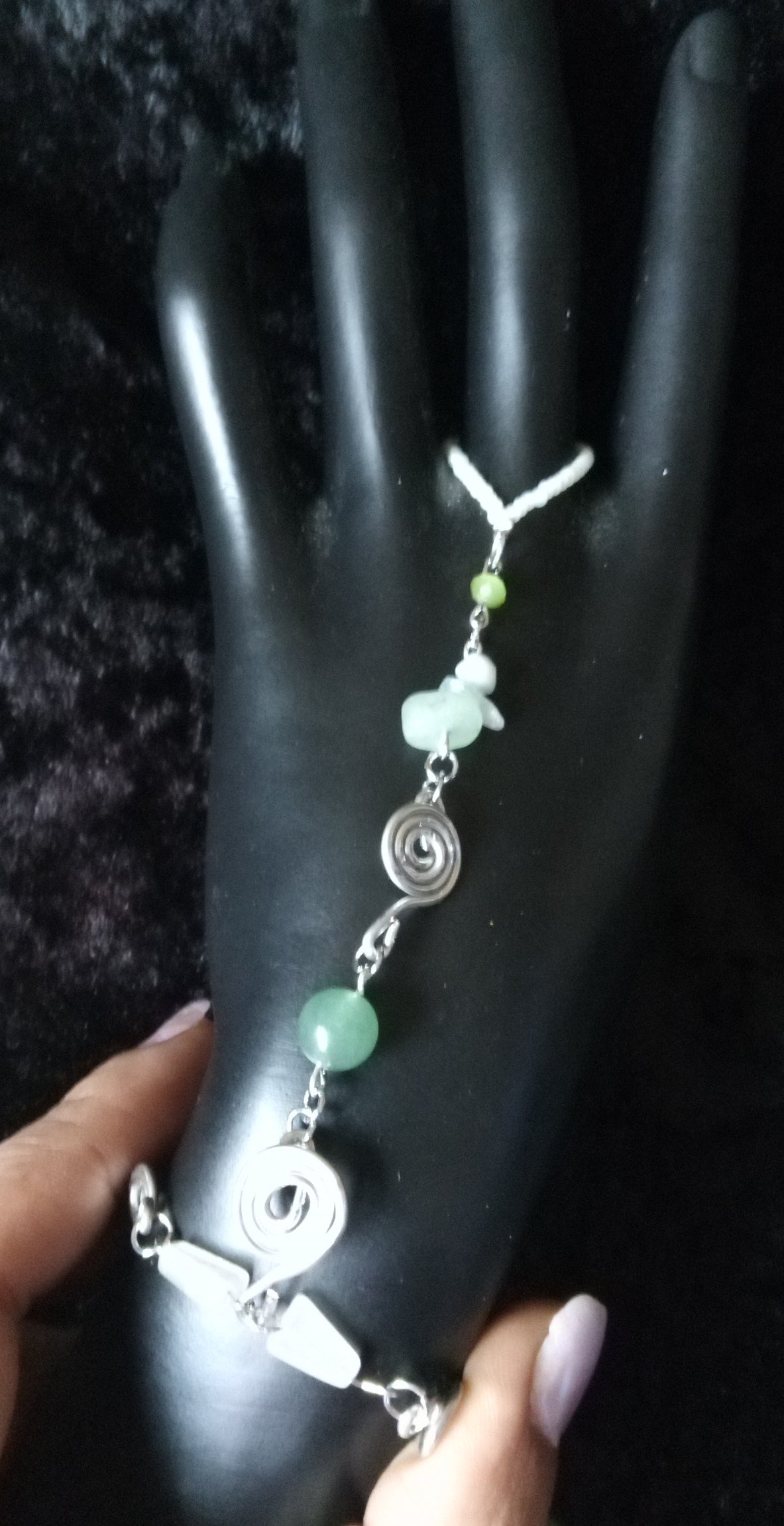 AQUAMARINE &GREEN AVENTURINE    wire hand bracelet with wire earrings
