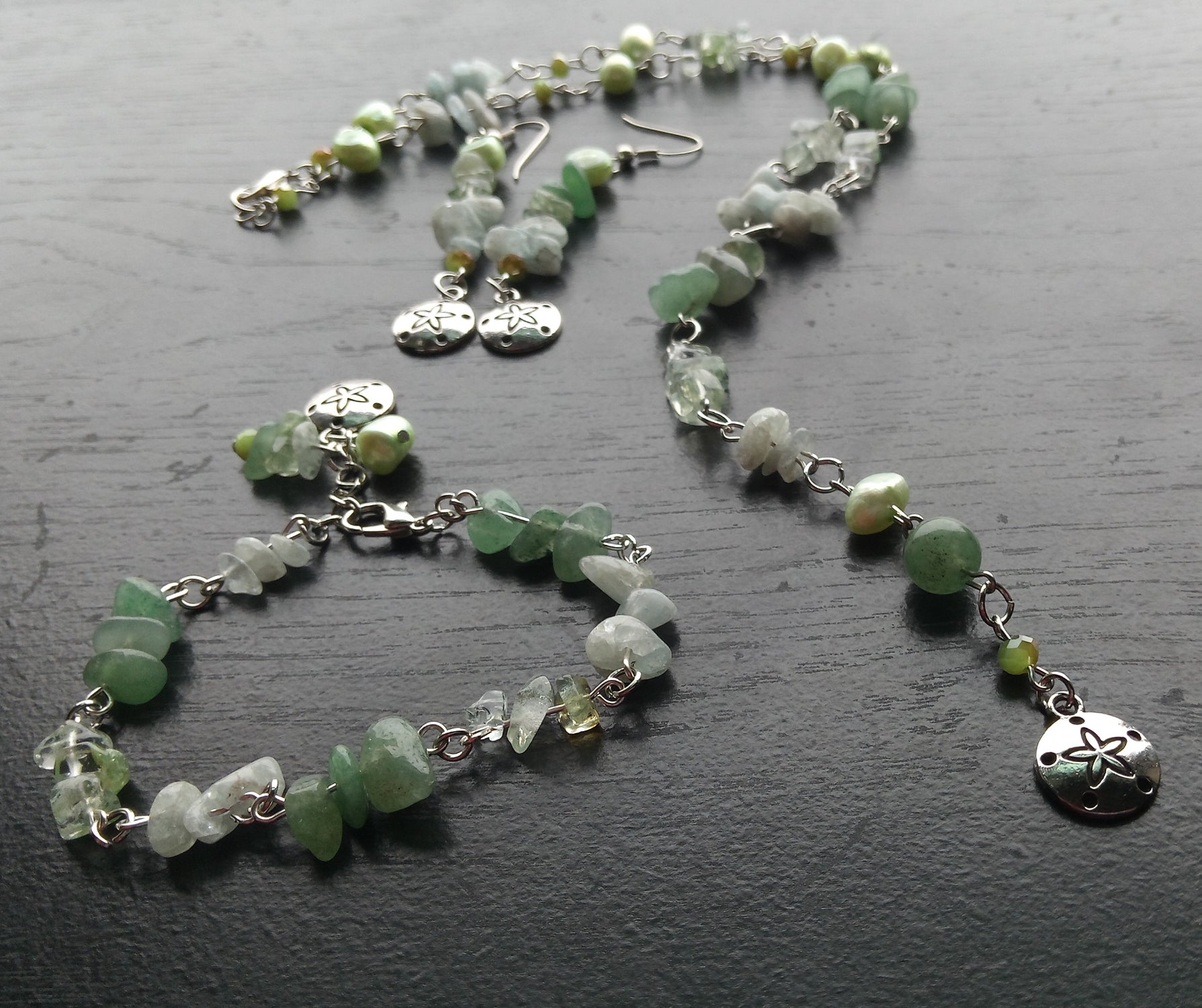 AQUAMARINE & GREEN AVENTURINE layer necklace set