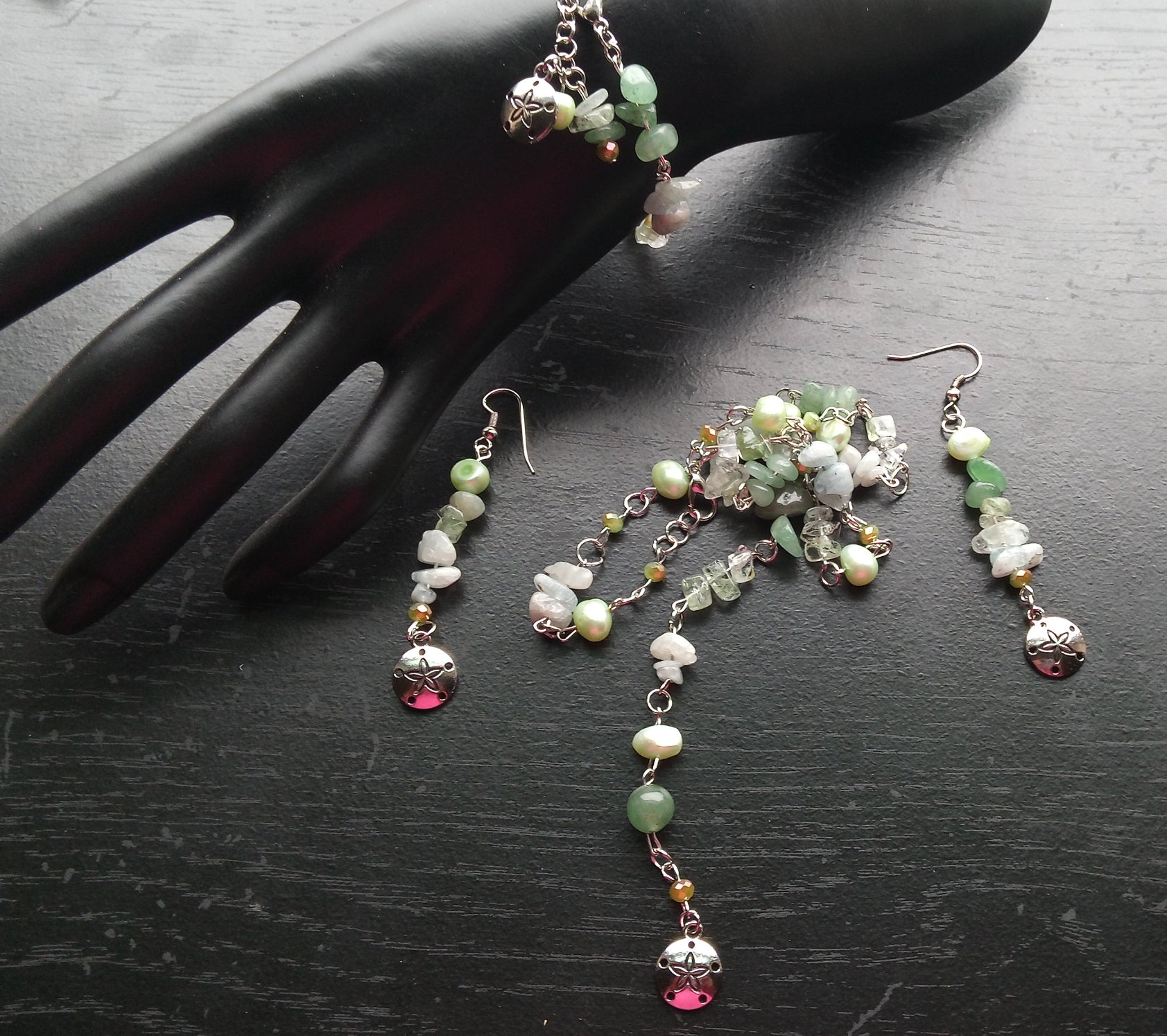 AQUAMARINE & GREEN AVENTURINE layer necklace set