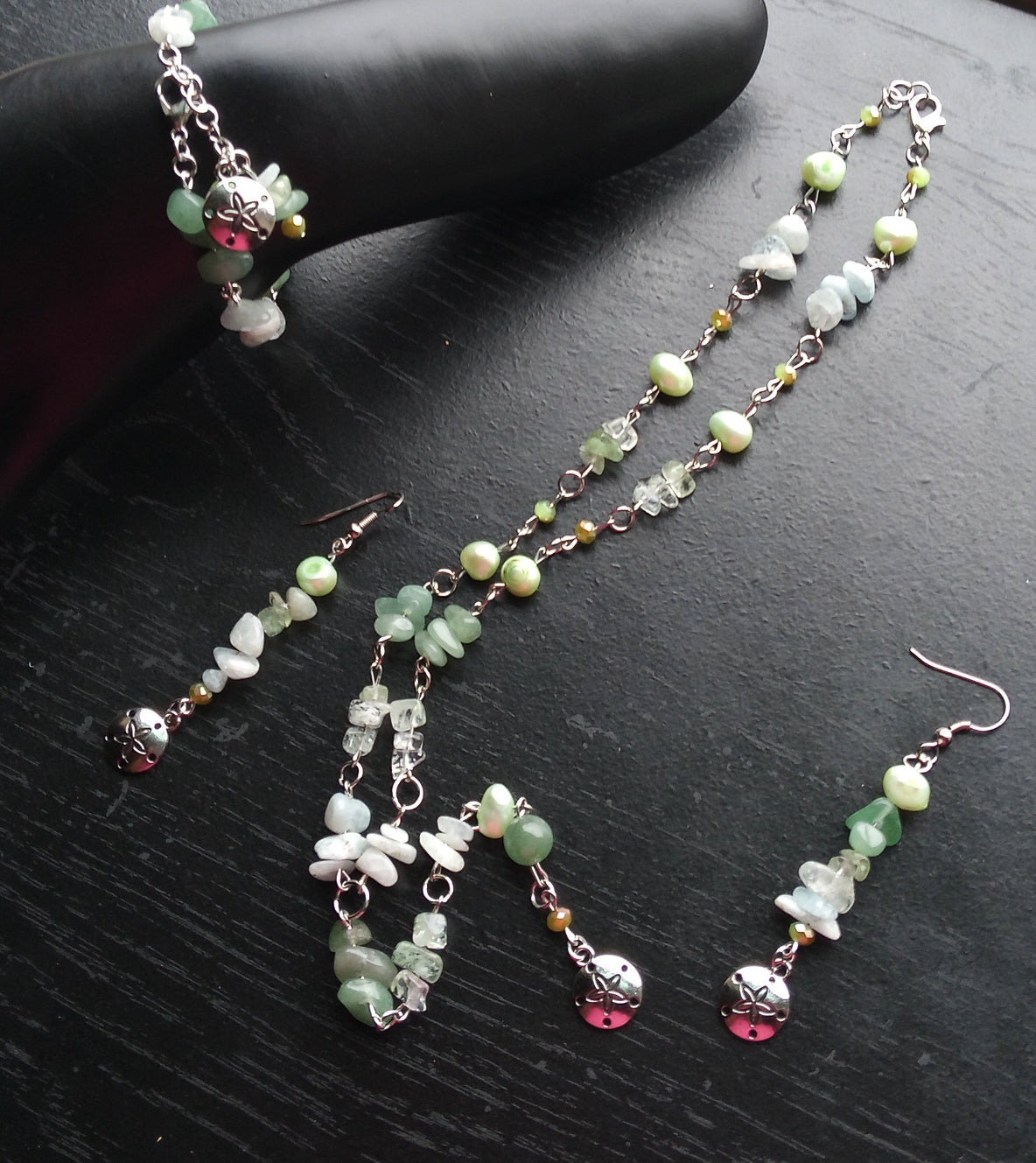 AQUAMARINE & GREEN AVENTURINE layer necklace set