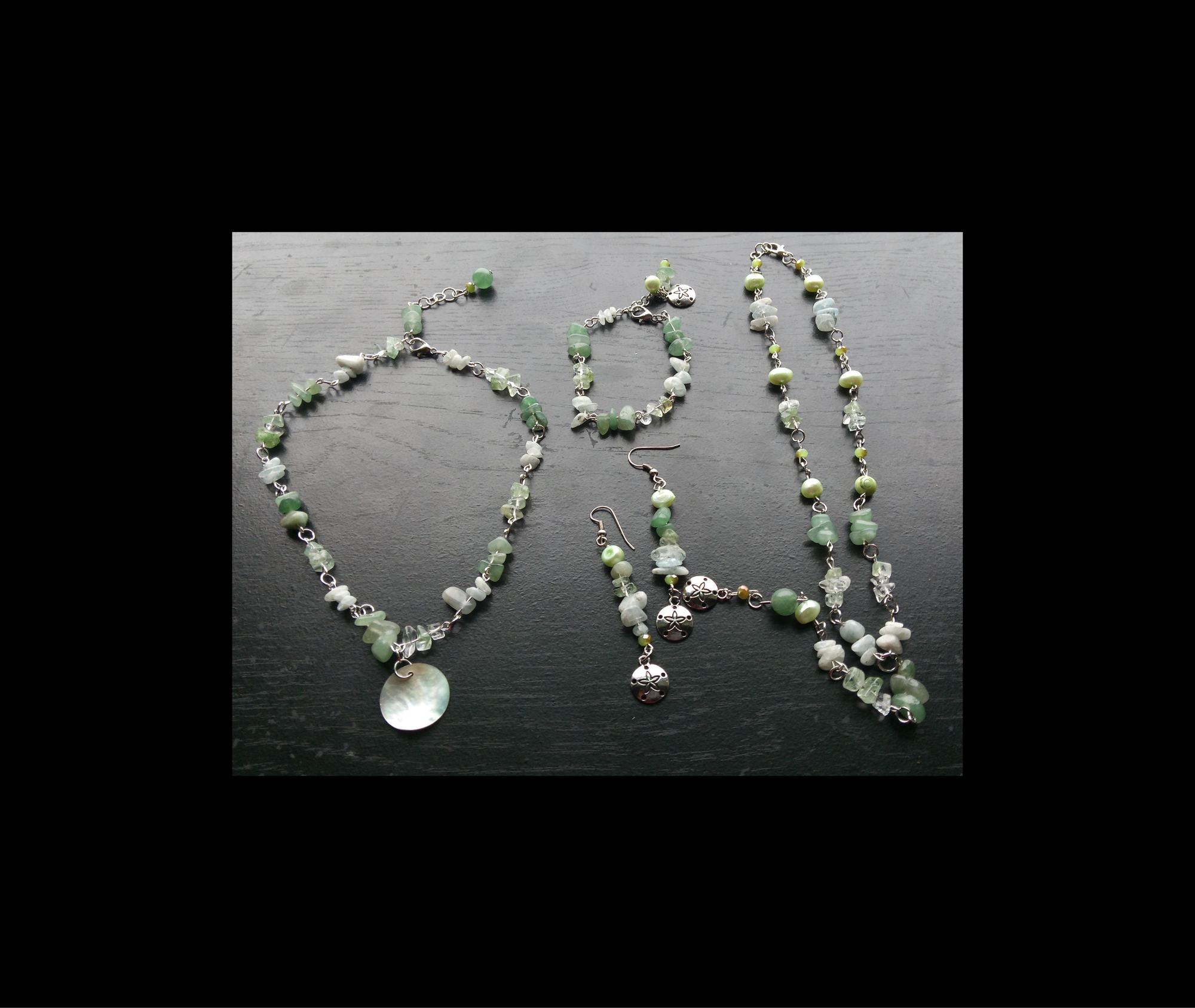 AQUAMARINE & GREEN AVENTURINE layer necklace set