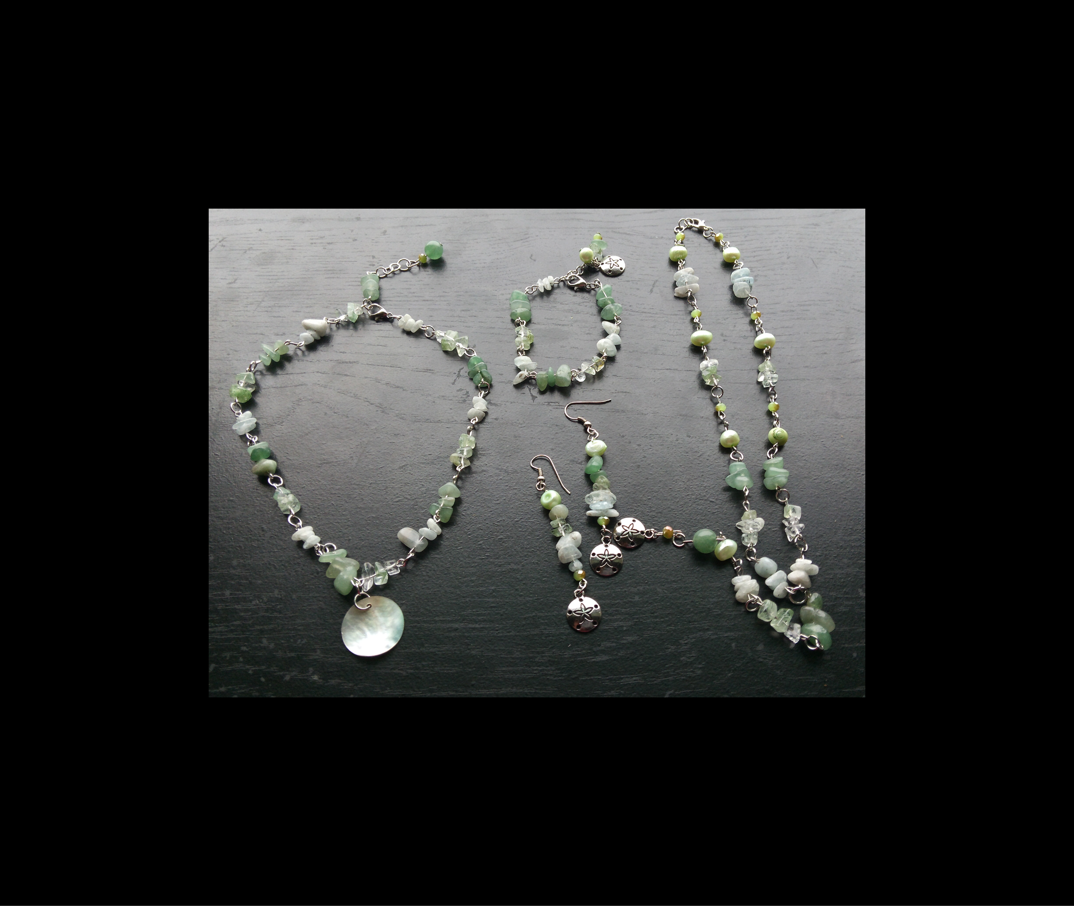 AQUAMARINE & GREEN AVENTURINE layer necklace set