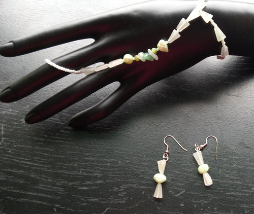 AQUAMARINE & GREEN AVENTURINE hand bracelet earring set