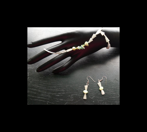 AQUAMARINE & GREEN AVENTURINE hand bracelet earring set