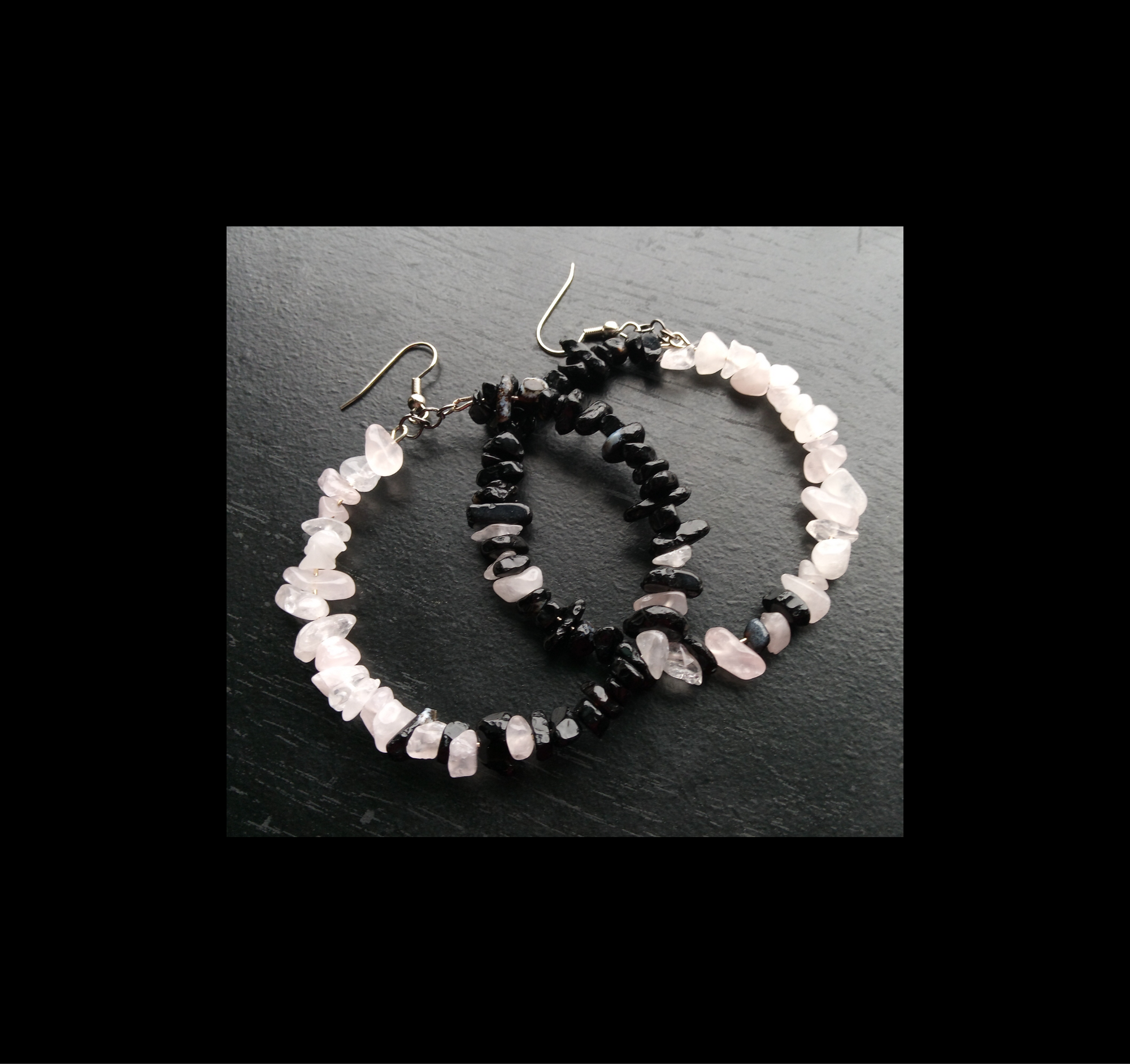 ROSE QUARTZ & ONXY hoop earrings