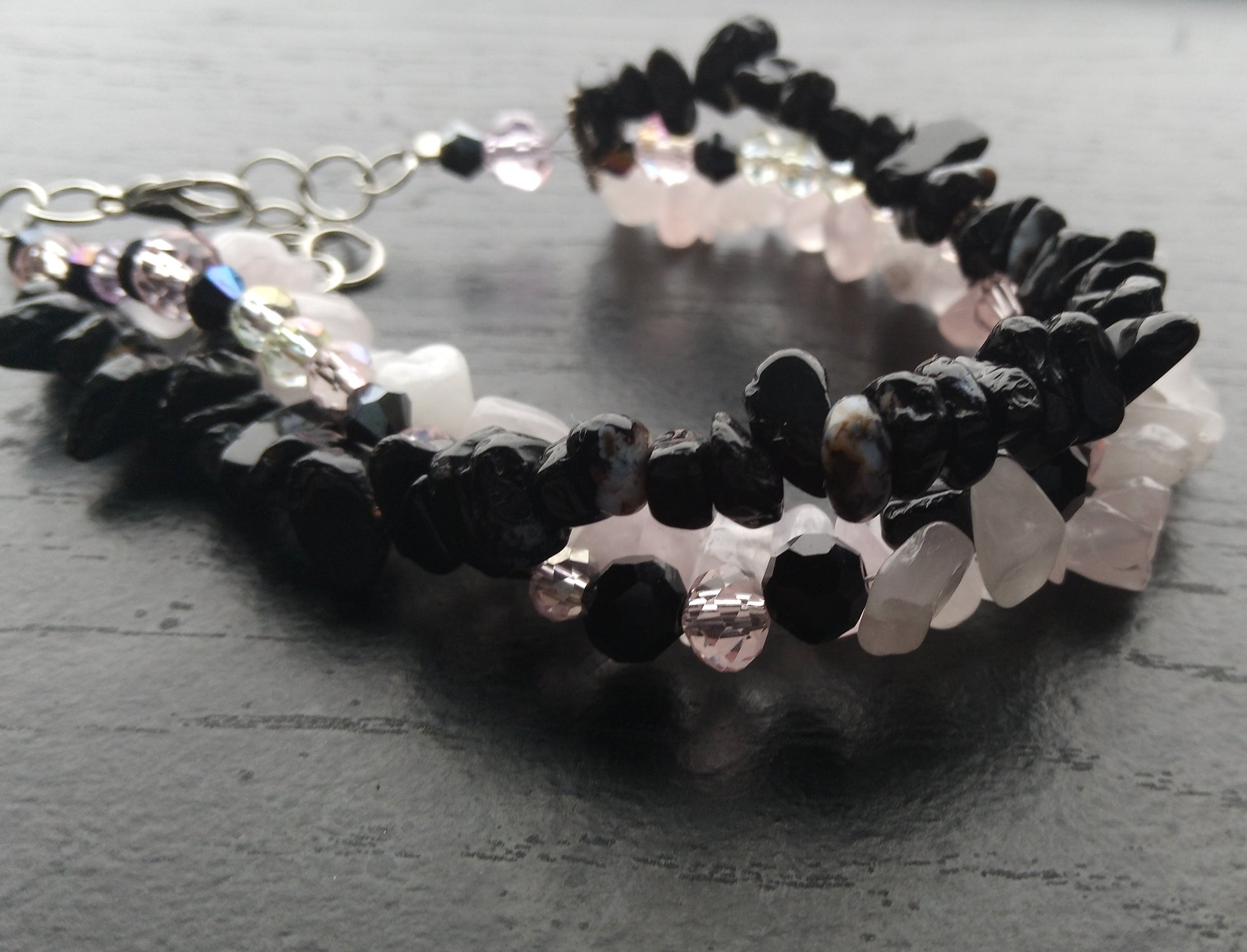 ROSE QUARTZ & ONXY cuff bracelet