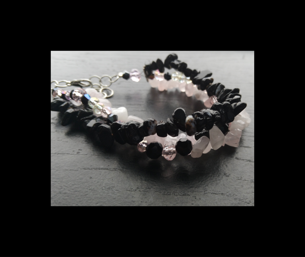 ROSE QUARTZ & ONXY cuff bracelet