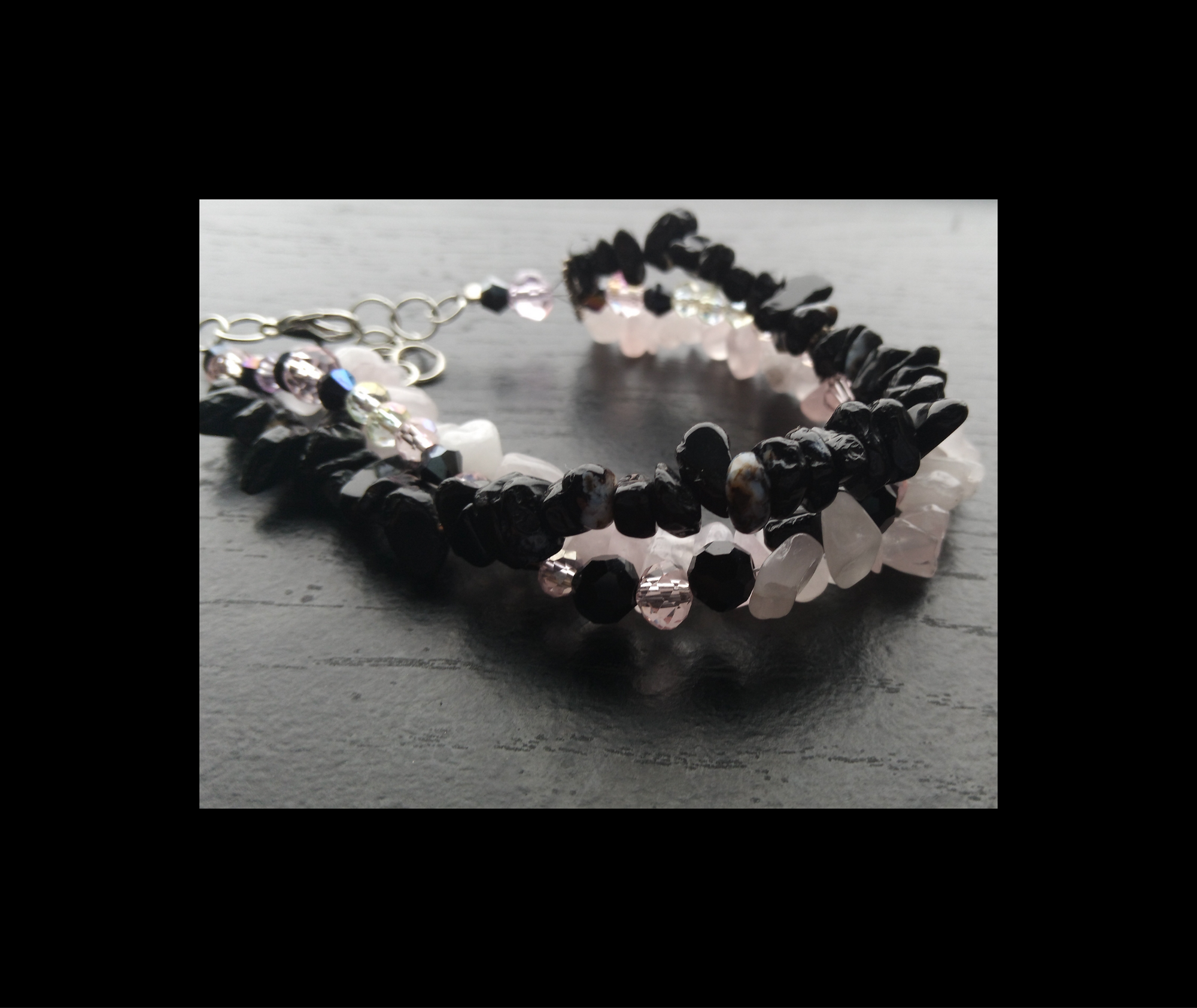 ROSE QUARTZ & ONXY cuff bracelet