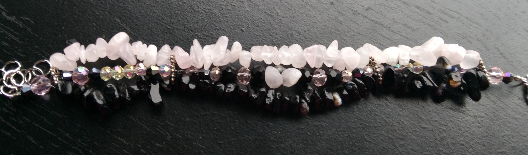 ROSE QUARTZ & ONXY cuff bracelet