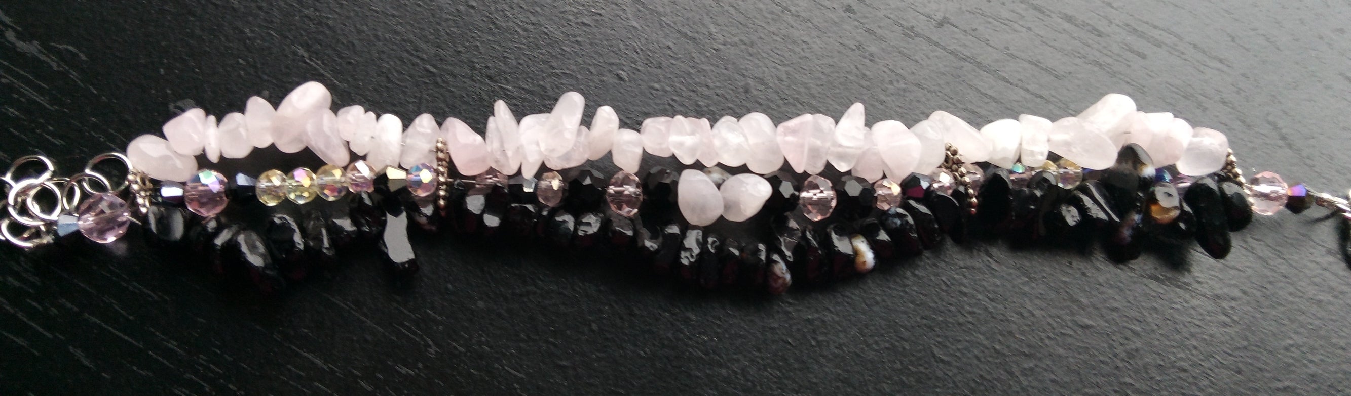 ROSE QUARTZ & ONXY cuff bracelet