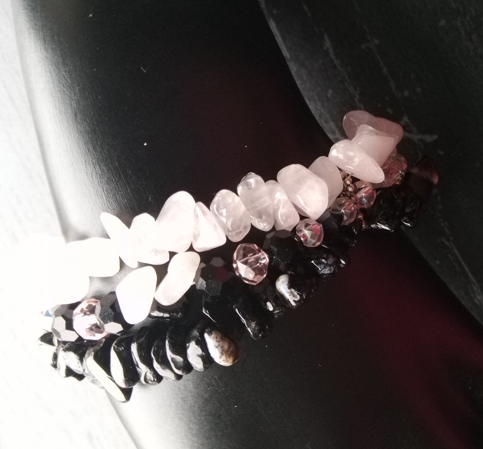 ROSE QUARTZ & ONXY cuff bracelet