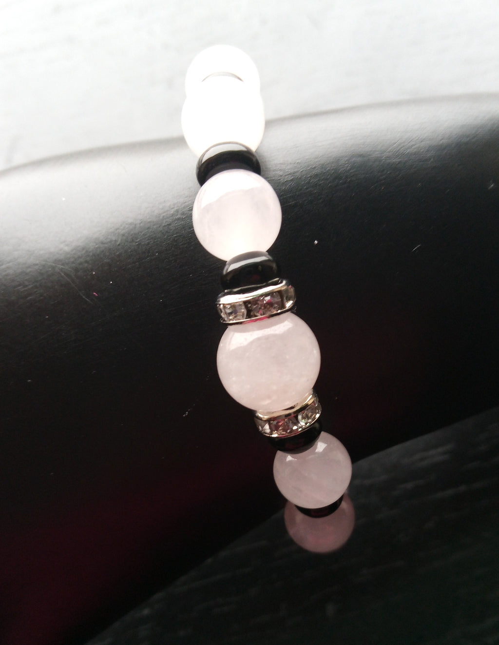 ROSE QUARTZ & ONXY stretch bracelet