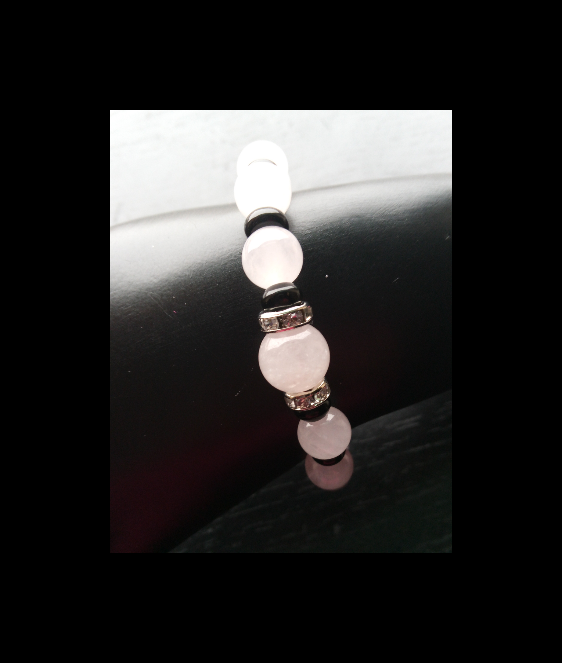 ROSE QUARTZ & ONXY stretch bracelet