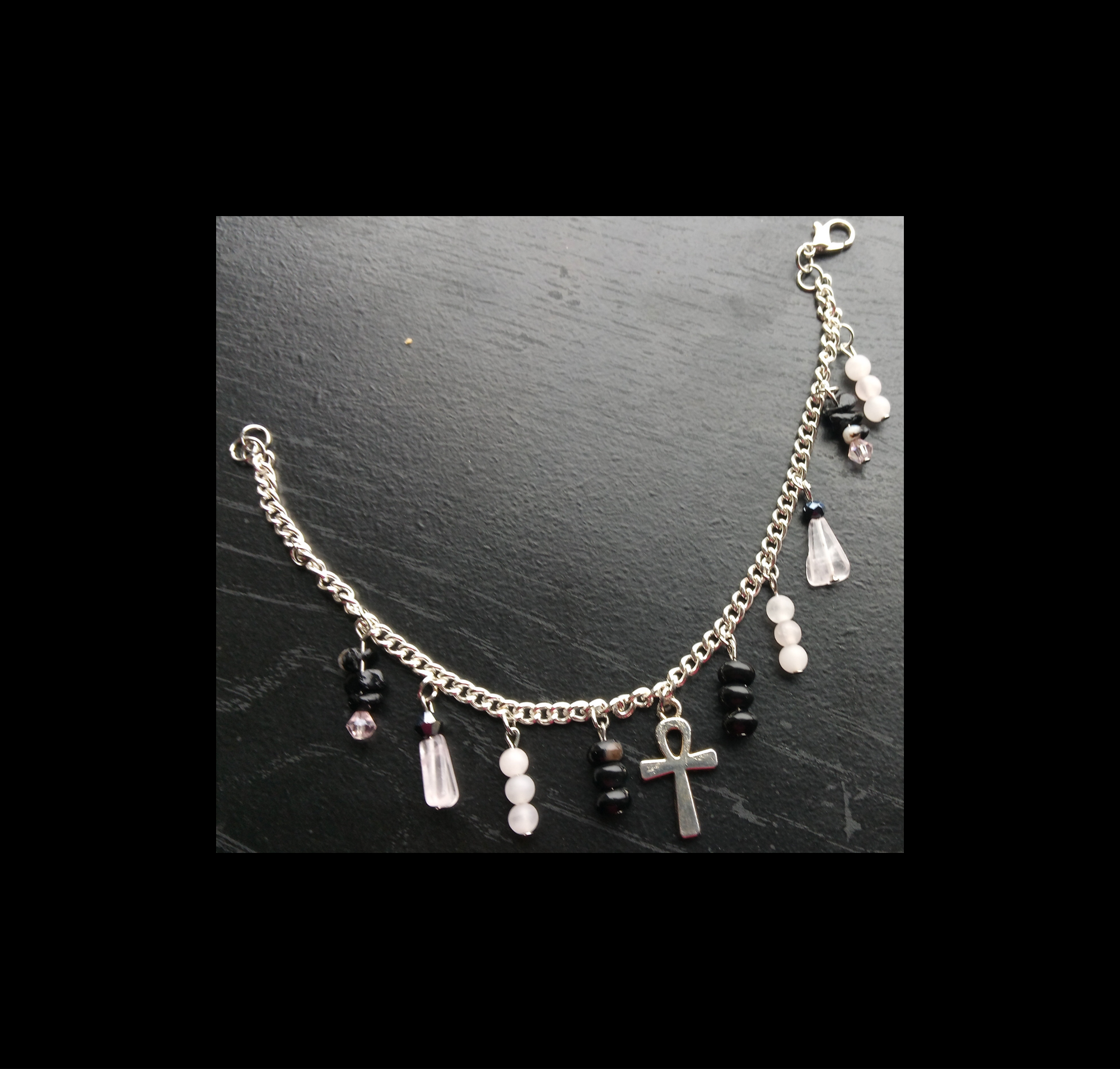 ROSE QUARTZ & ONXY crystal charm bracelet