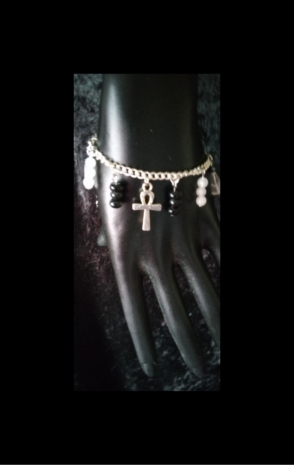 ROSE QUARTZ & ONXY crystal charm bracelet