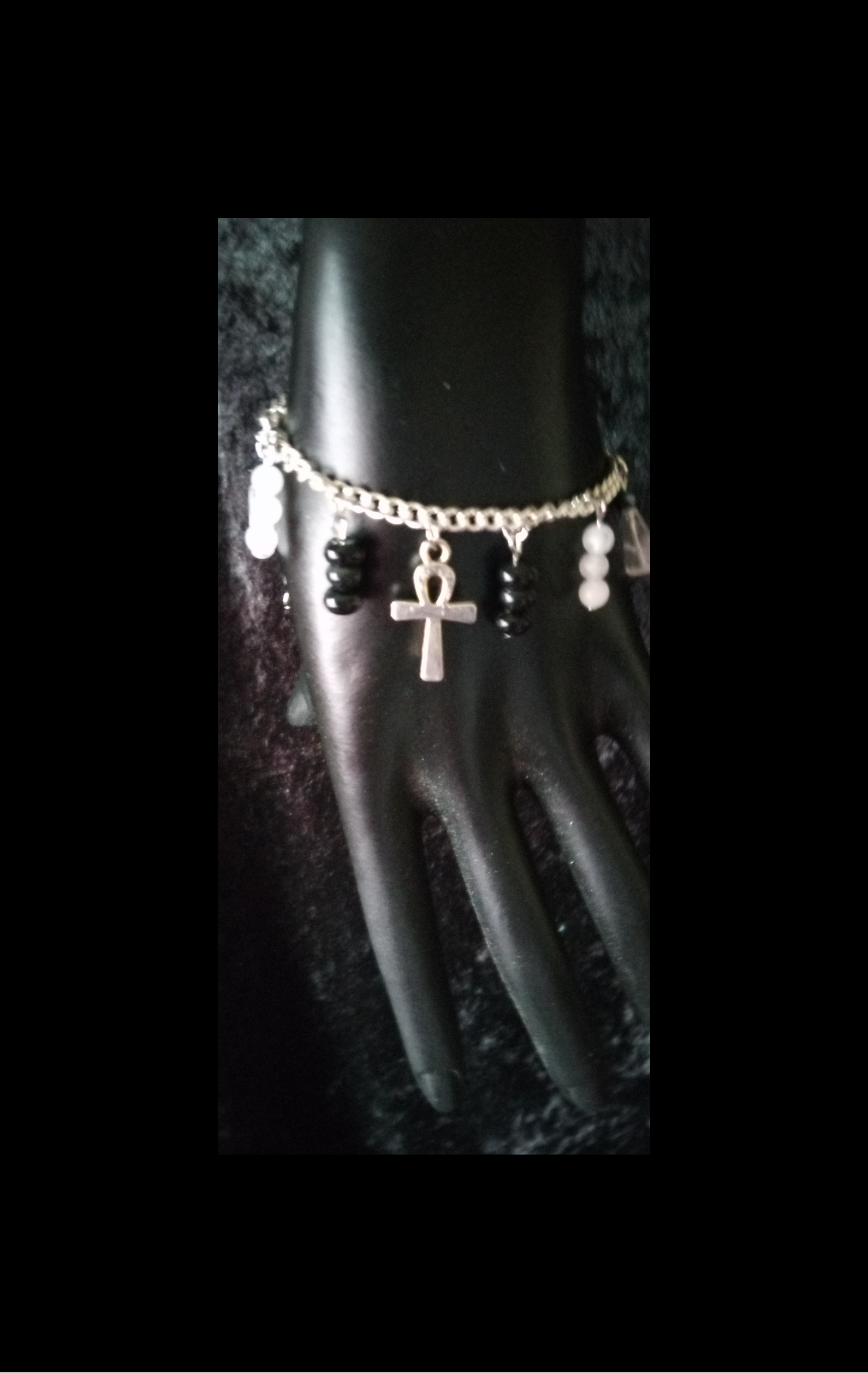ROSE QUARTZ & ONXY crystal charm bracelet