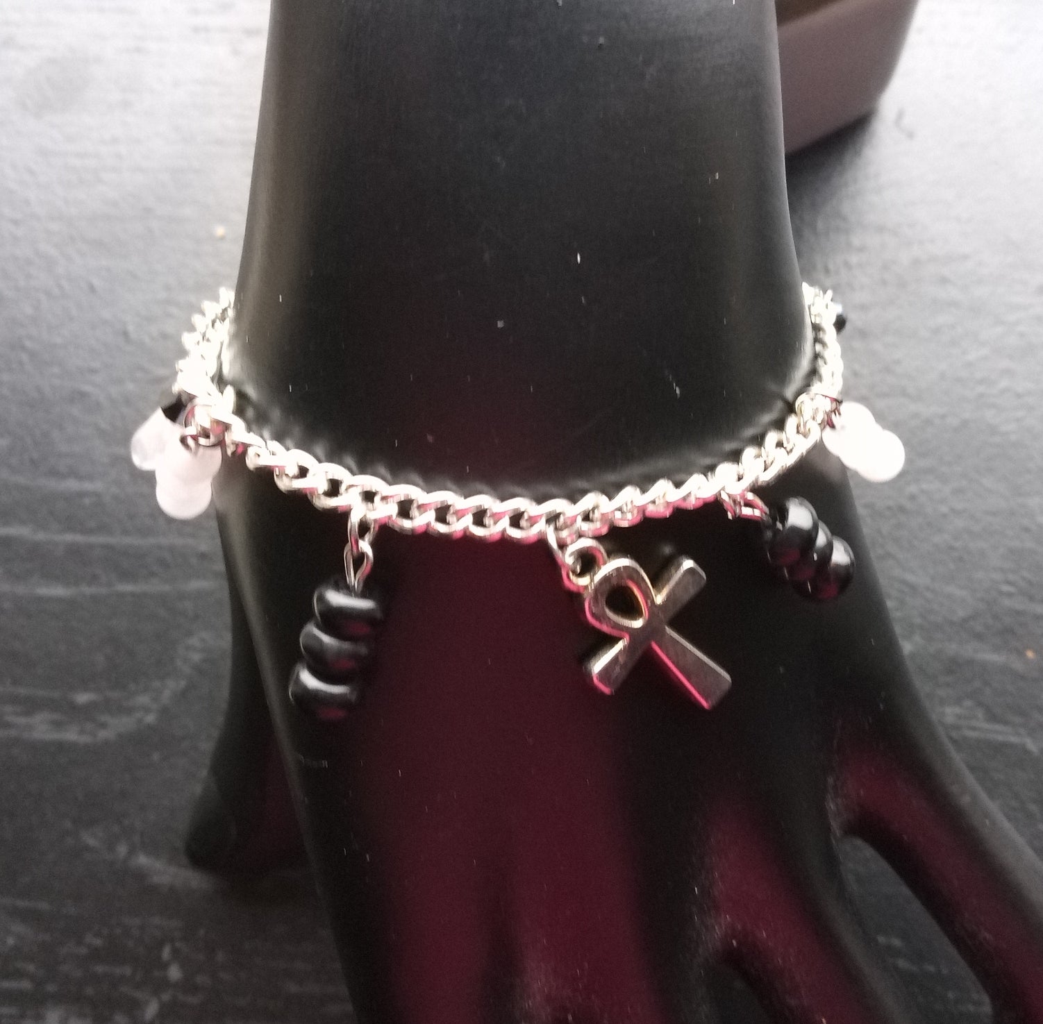 ROSE QUARTZ & ONXY crystal charm bracelet