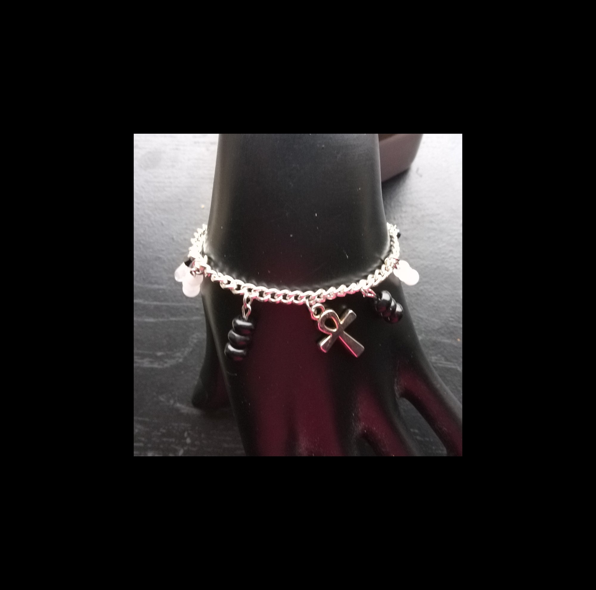 ROSE QUARTZ & ONXY crystal charm bracelet