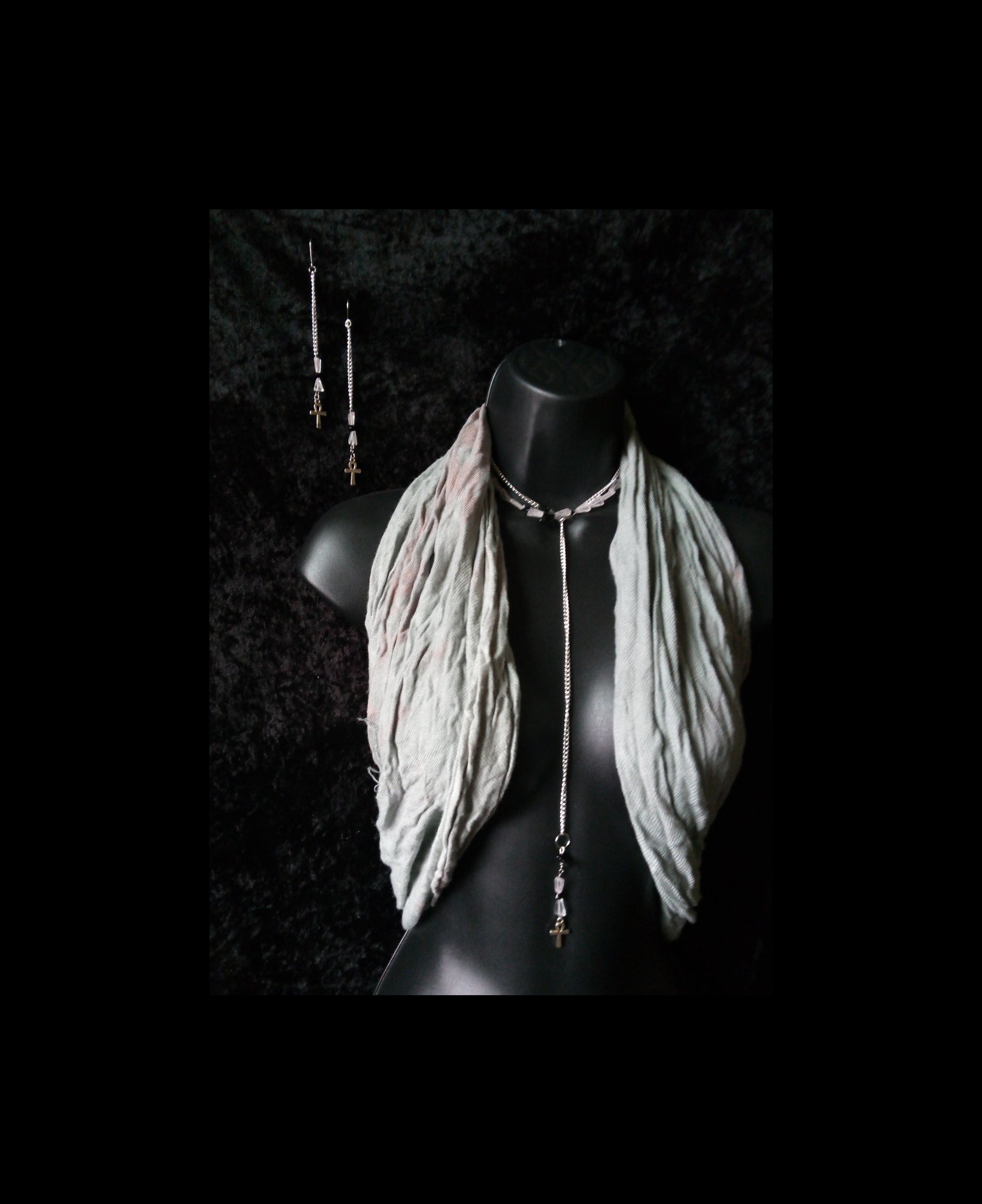 ROSE QUARTZ & ONXY chain body necklace