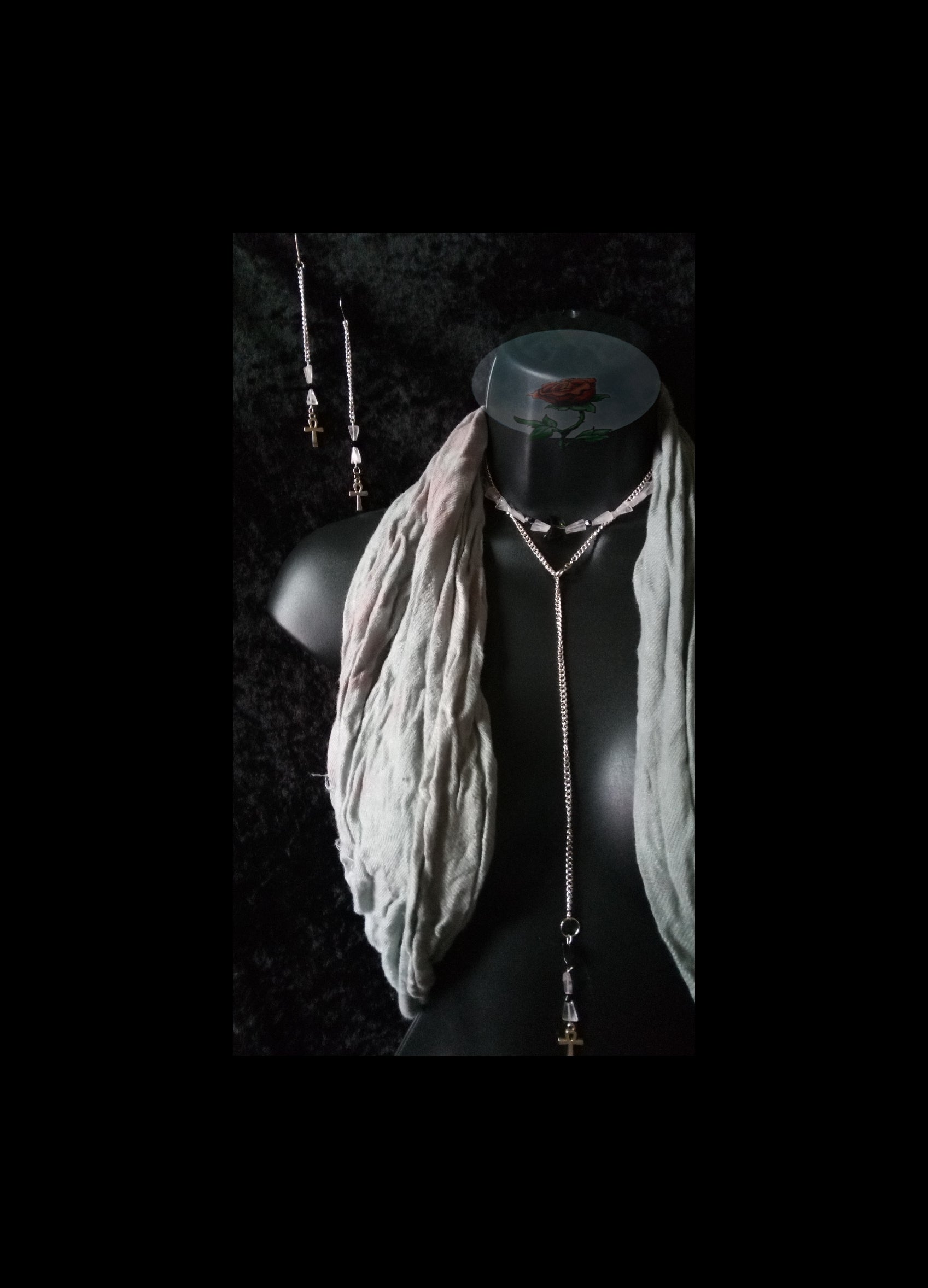 ROSE QUARTZ & ONXY chain body necklace