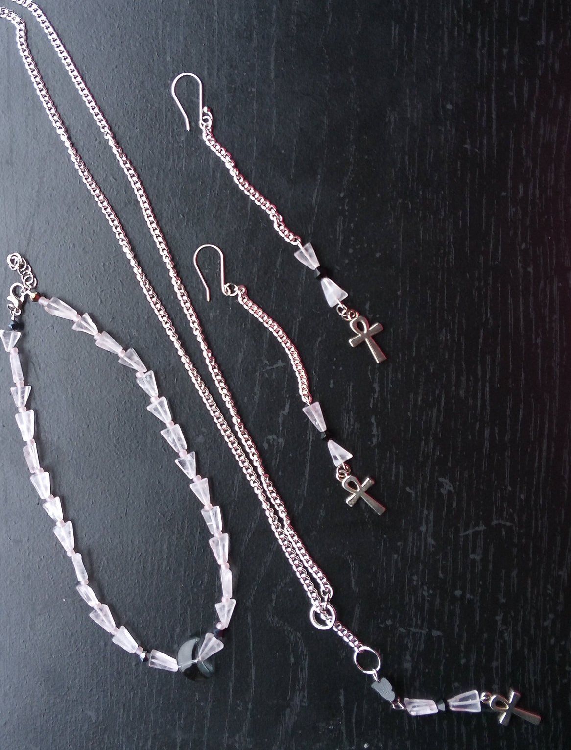 ROSE QUARTZ & ONXY chain body necklace