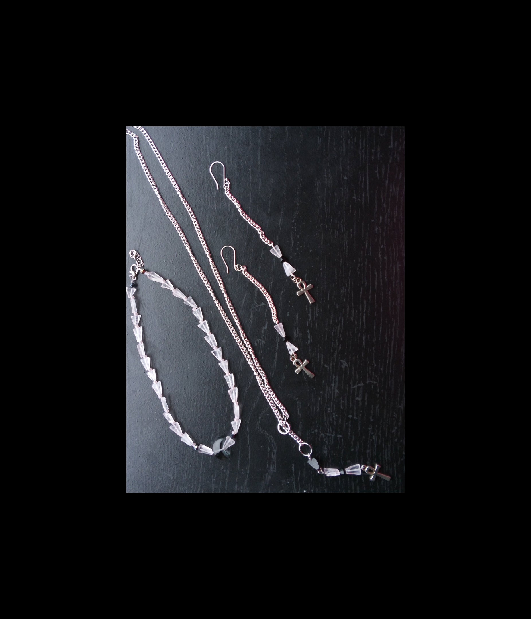ROSE QUARTZ & ONXY chain body necklace