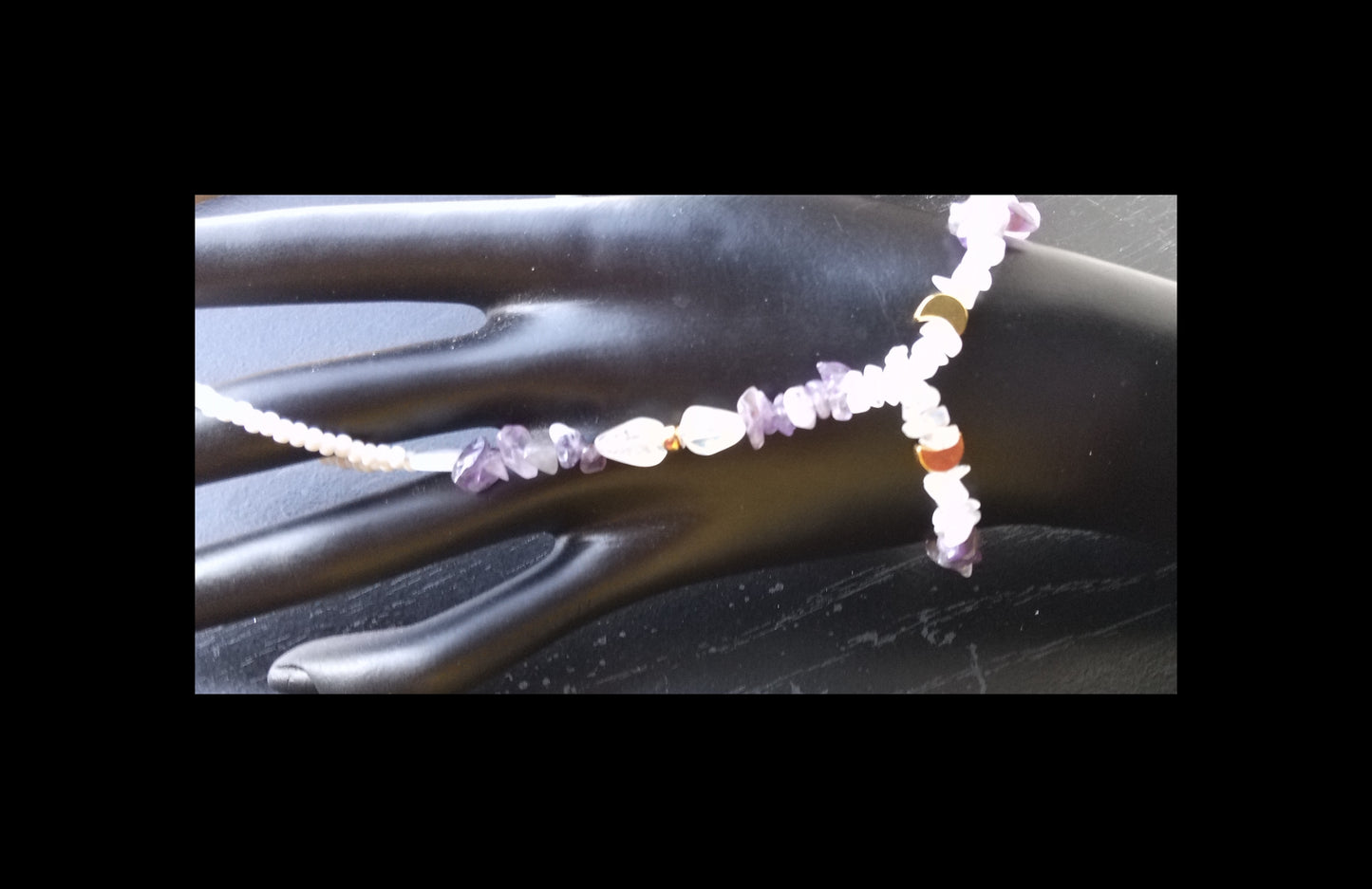 AMETHYST AND MOONSTONE ( hand bracelet & hoop earrings)