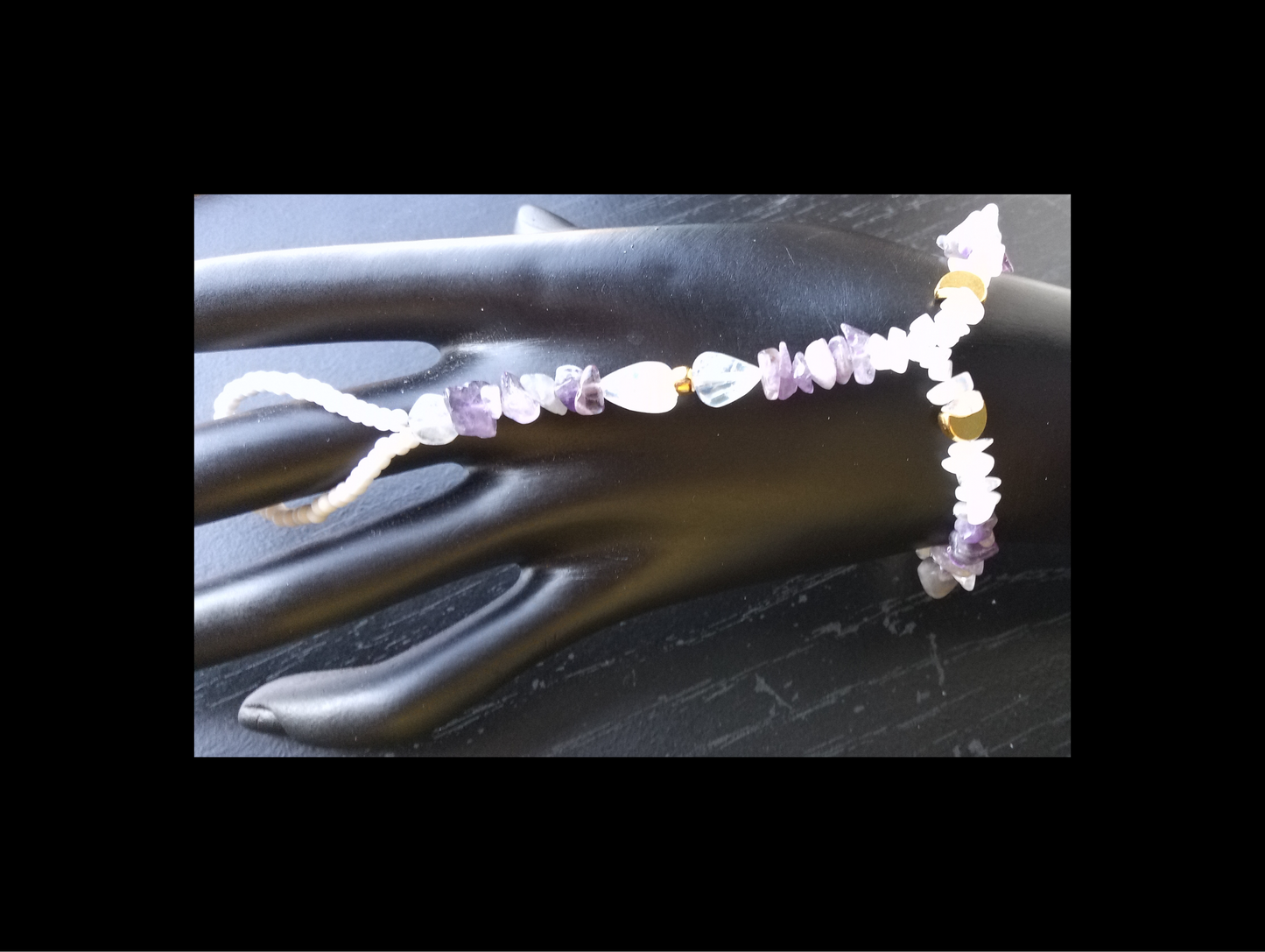 AMETHYST AND MOONSTONE ( hand bracelet & hoop earrings)