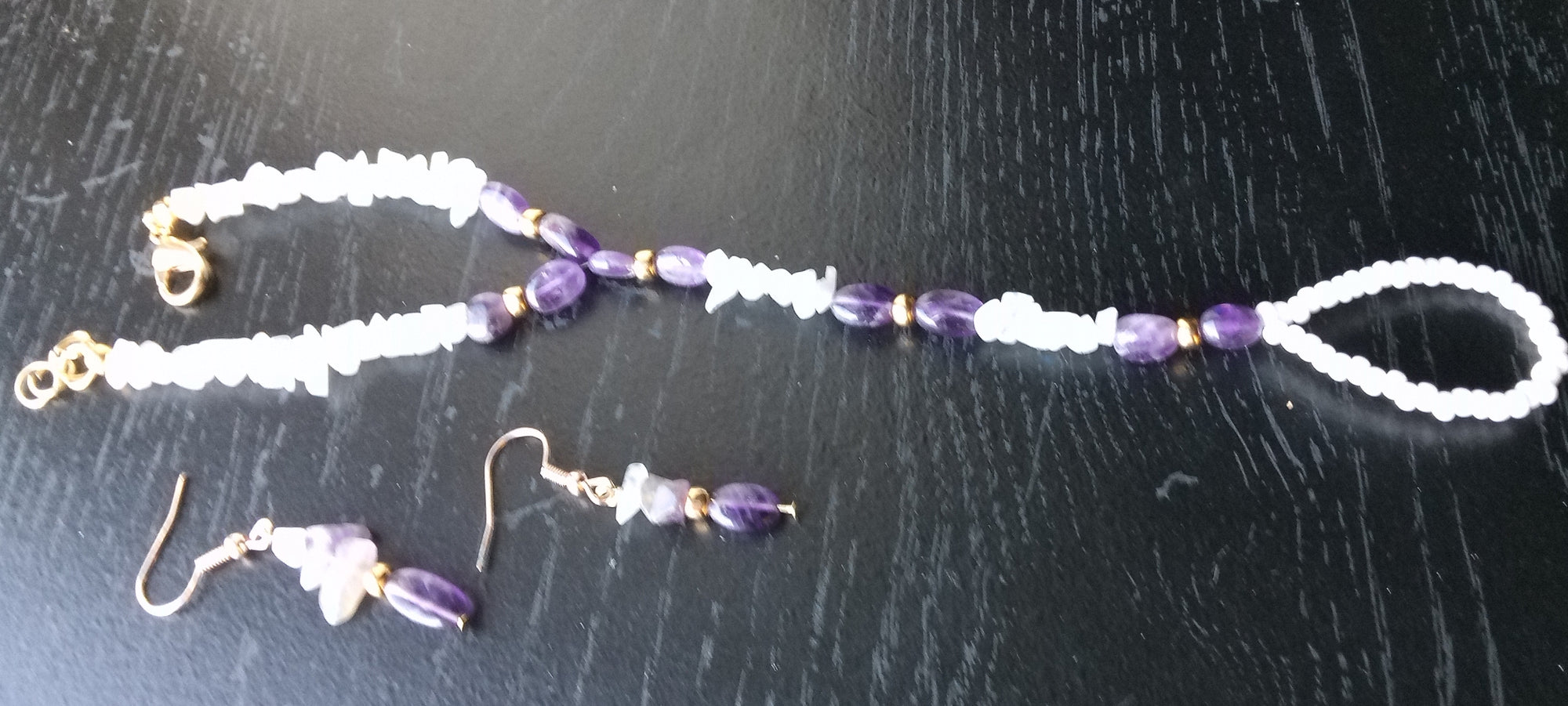 AMETHYST AND MOONSTONE ( HAND BRACELET AND DROP EARRINGS)