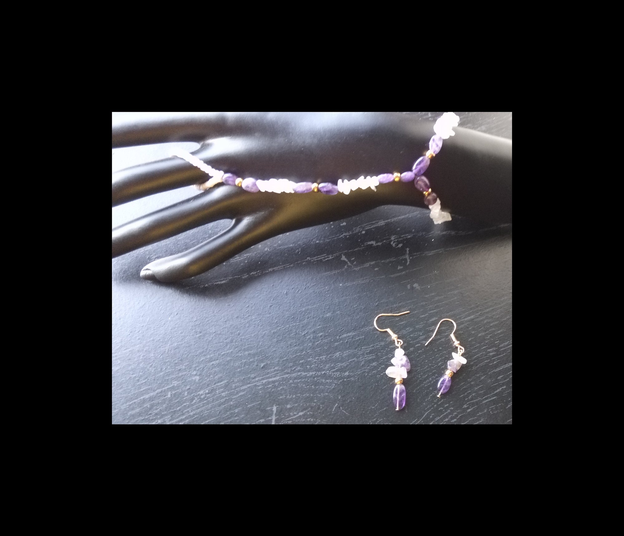 AMETHYST AND MOONSTONE ( HAND BRACELET AND DROP EARRINGS)