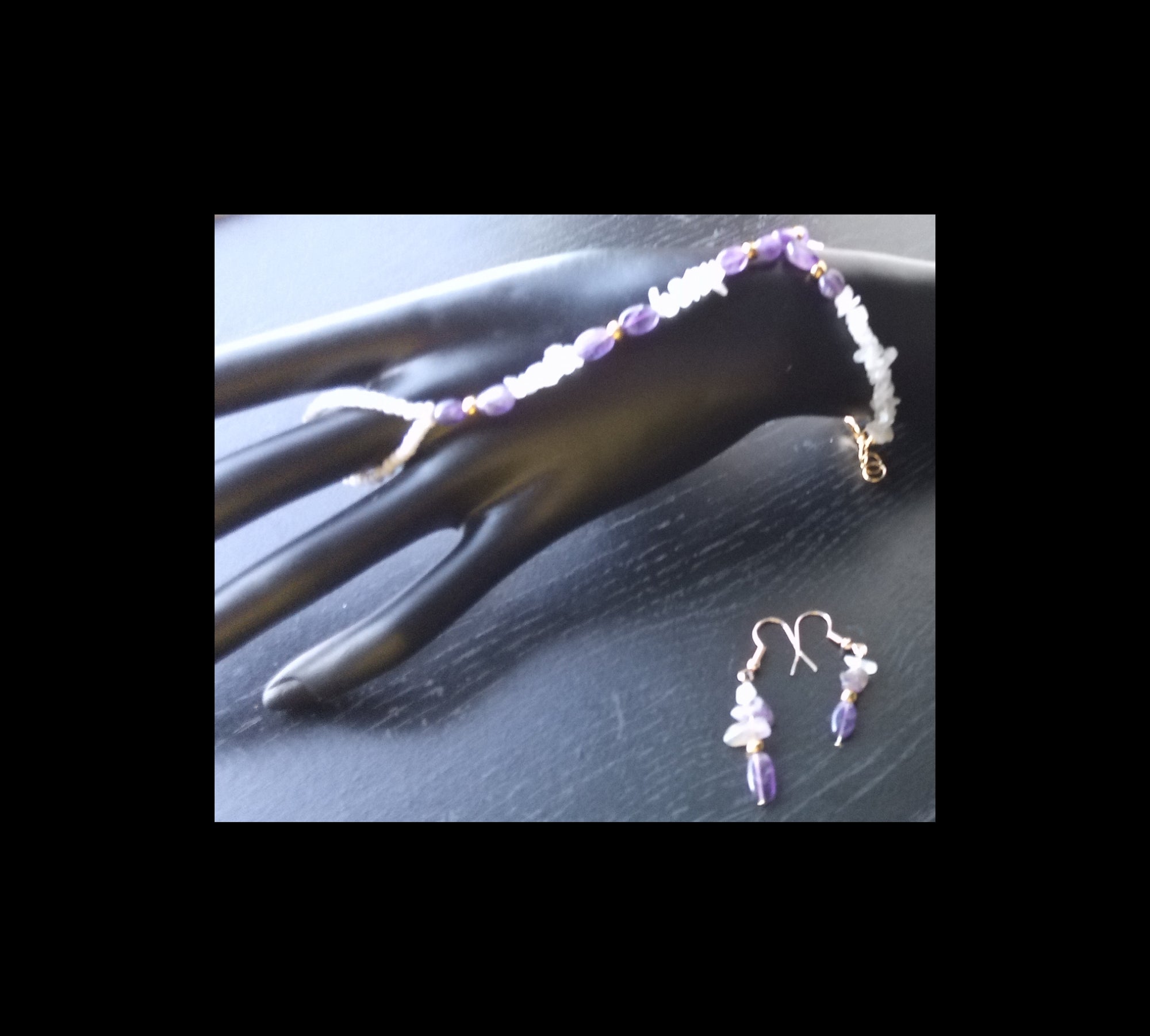 AMETHYST AND MOONSTONE ( HAND BRACELET AND DROP EARRINGS)
