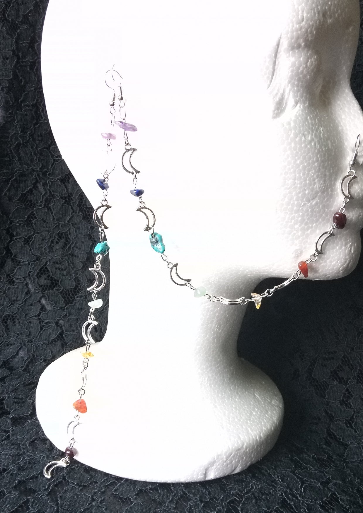 CHAKRA NOSE CHAIN LONG EARRING SET