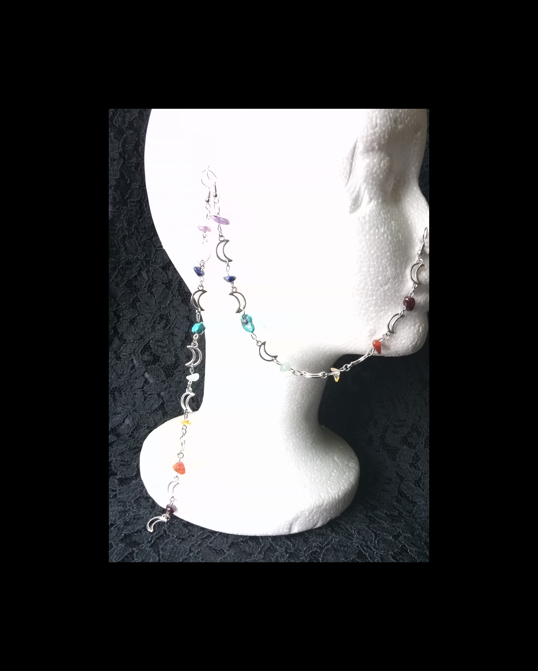 CHAKRA NOSE CHAIN LONG EARRING SET