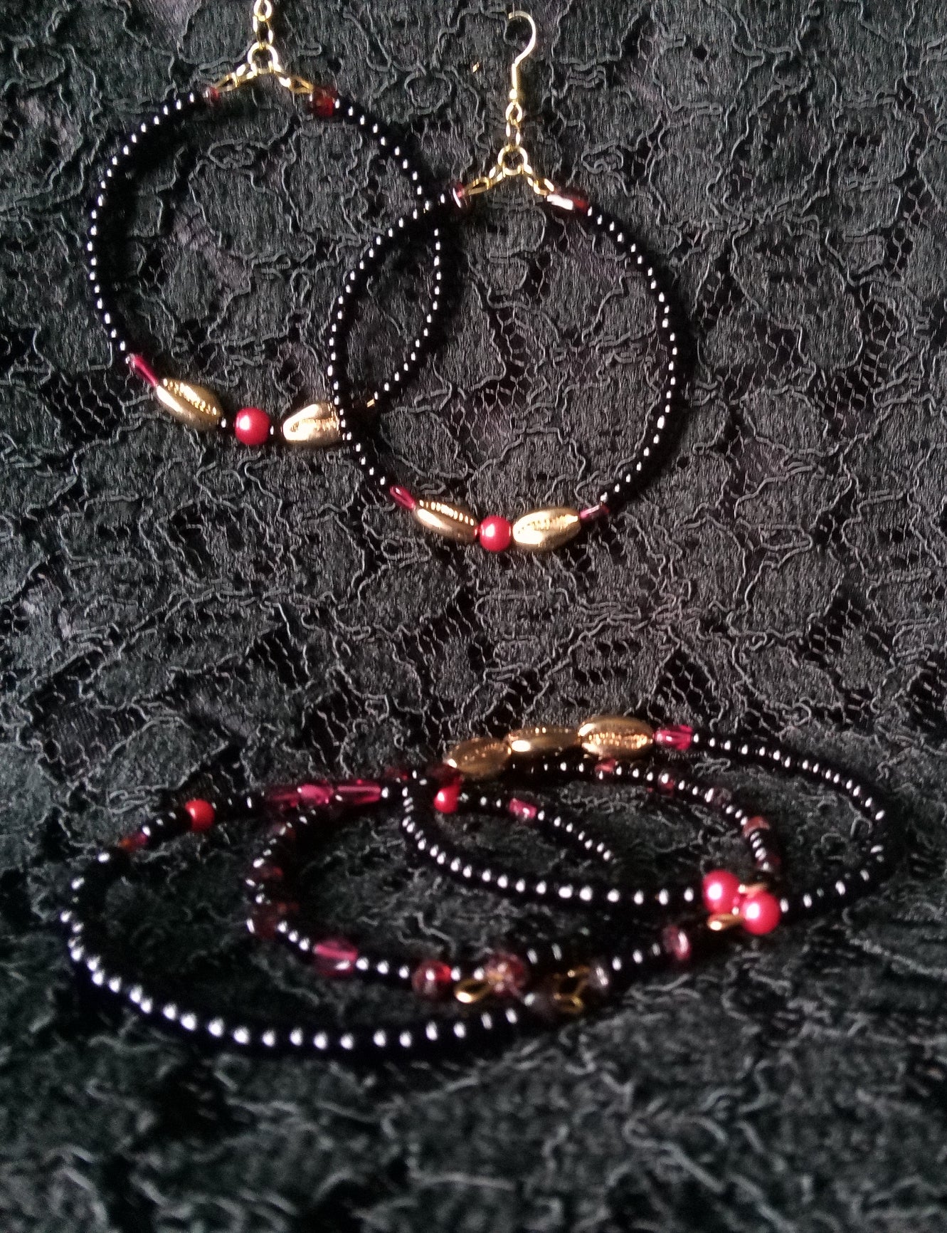 GARNET BANGLES AND HOOP EARRINGS