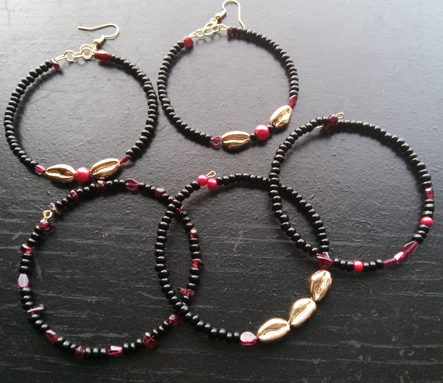 GARNET BANGLES AND HOOP EARRINGS