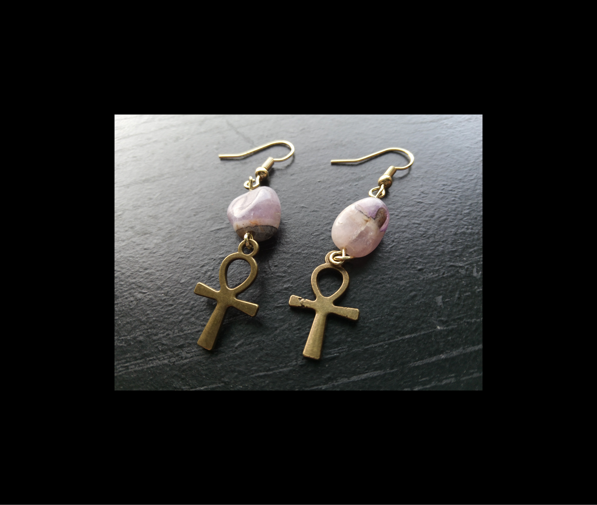 AMETHYST ANKH DROP EARRINGS